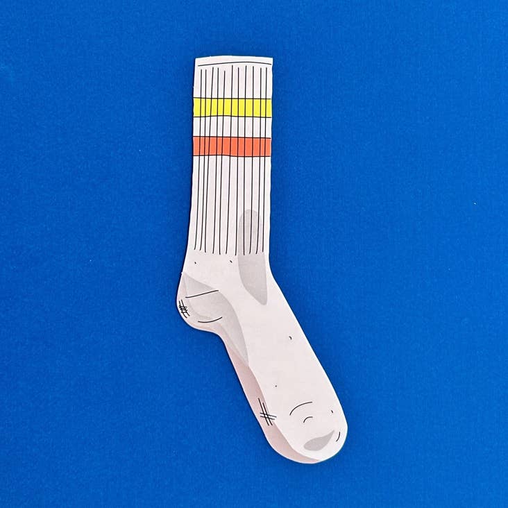 Sock bookmark on a royal blue background.
