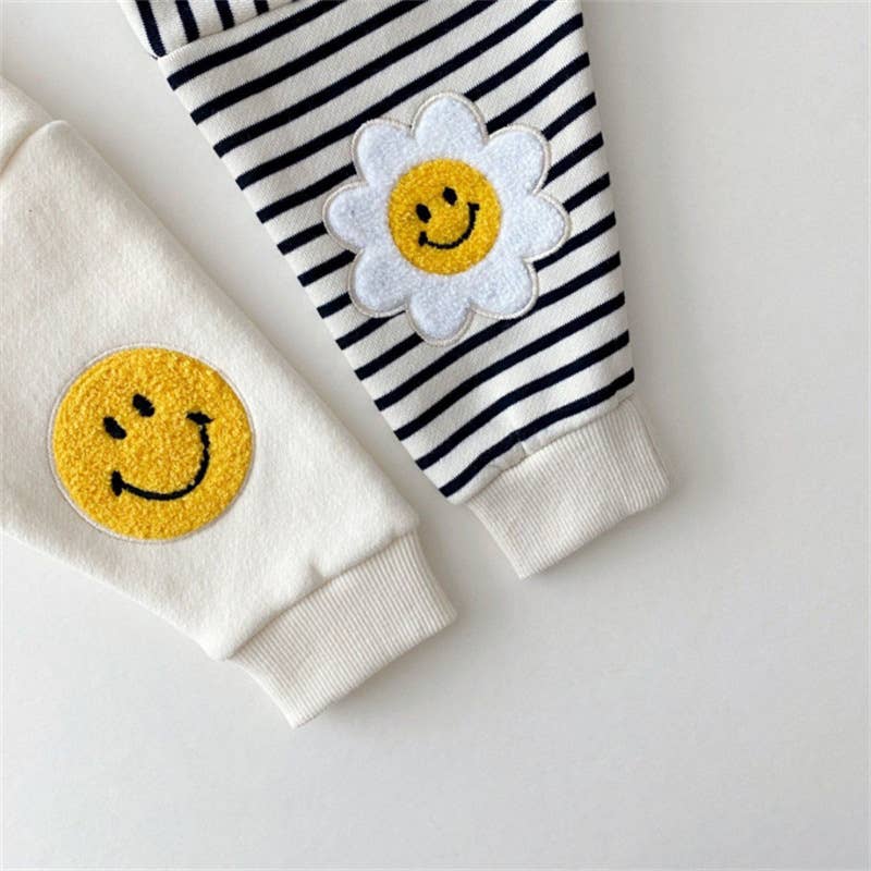 Black/ White Stripe with Smiley Patches