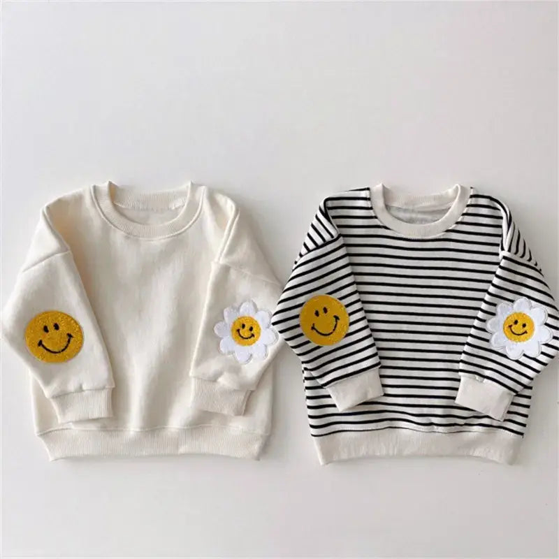 Black/ White Stripe with Smiley Patches