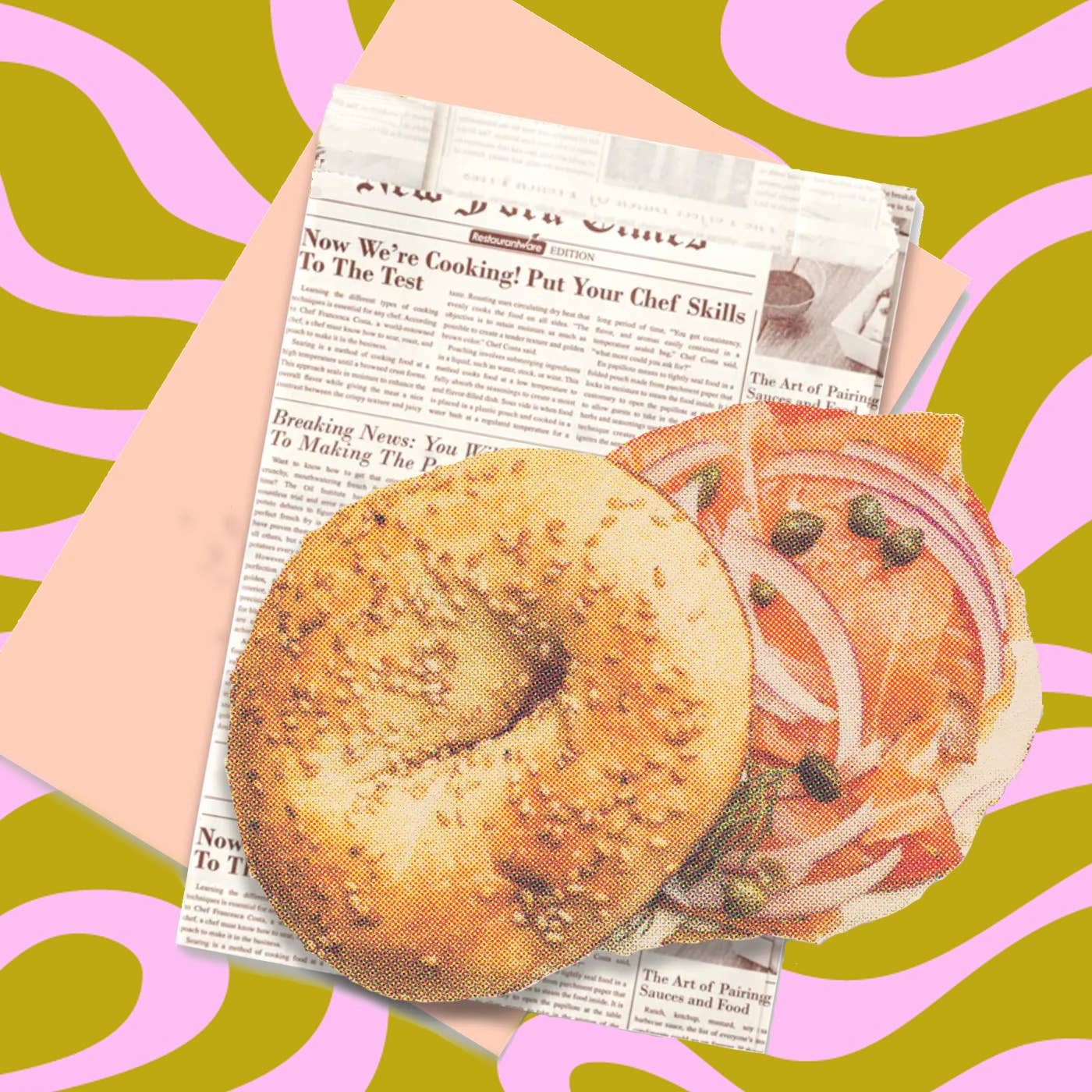 Retro NYC Bagel Postcard W/Envelope & Concession Bag