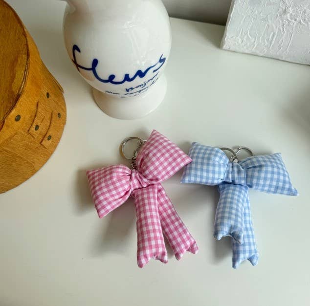 Gingham Puff Bow Bag Charm