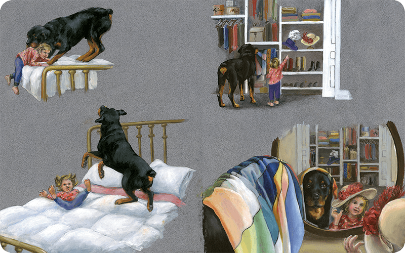 Multiple images of a Rottweiler dog in various poses and settings.