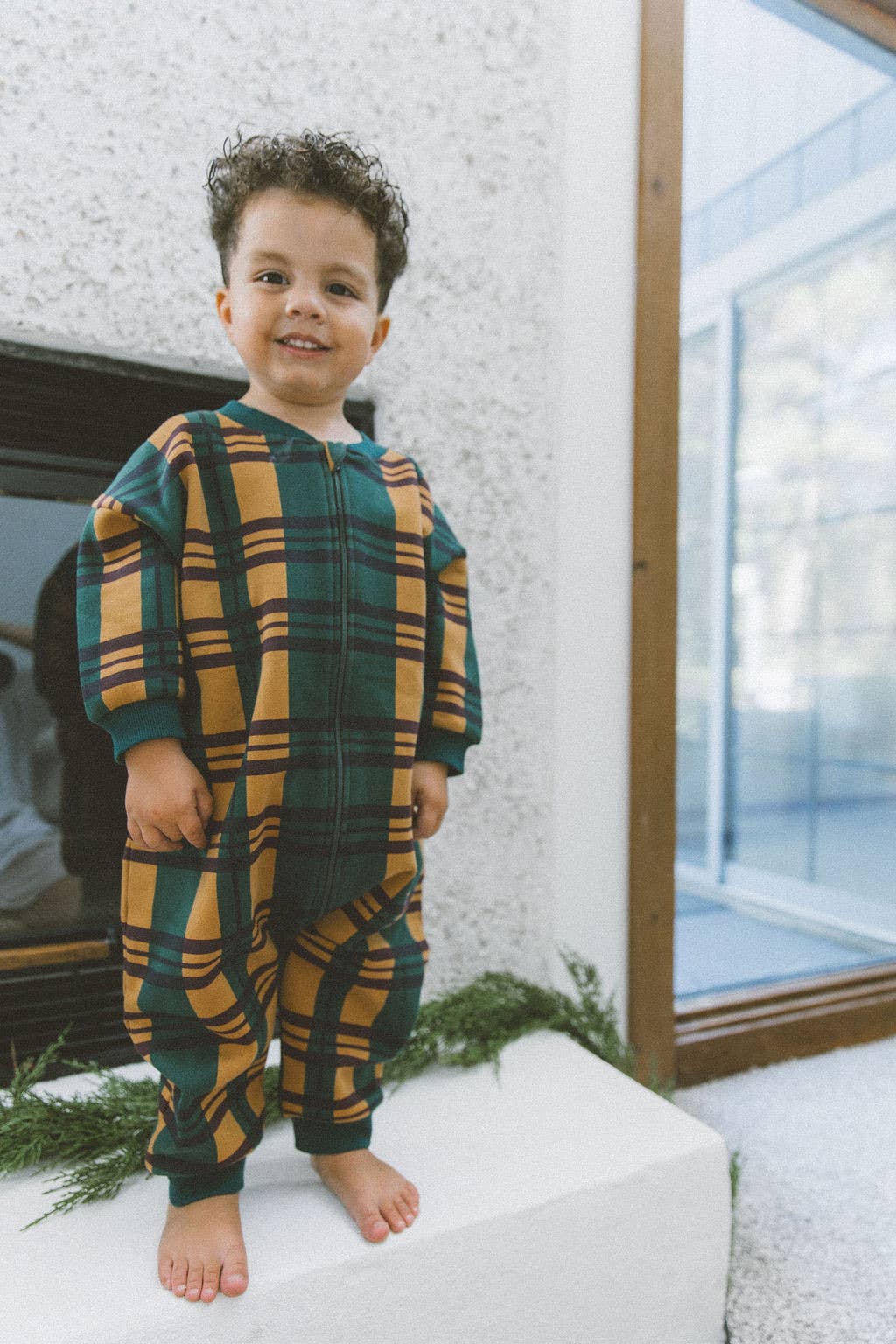 Fleece Zippered Jumpsuit in Botanical Garden Plaid