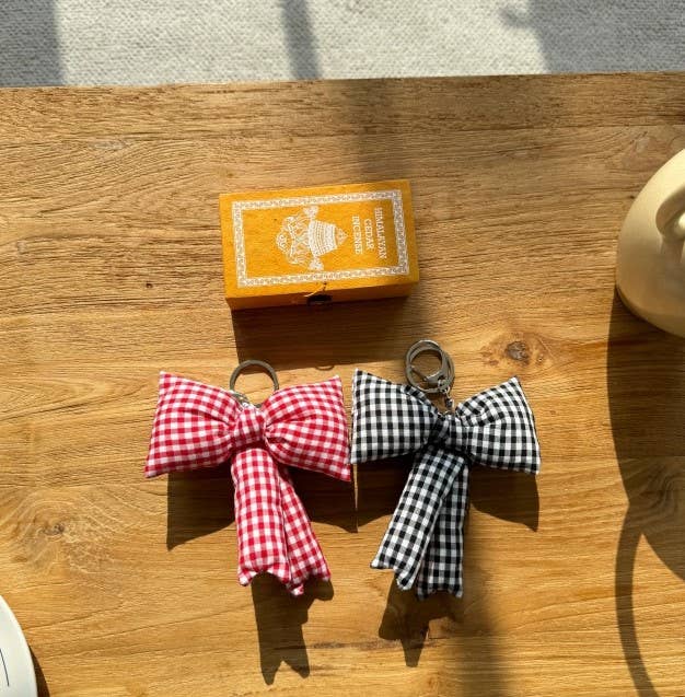 Gingham Puff Bow Bag Charm