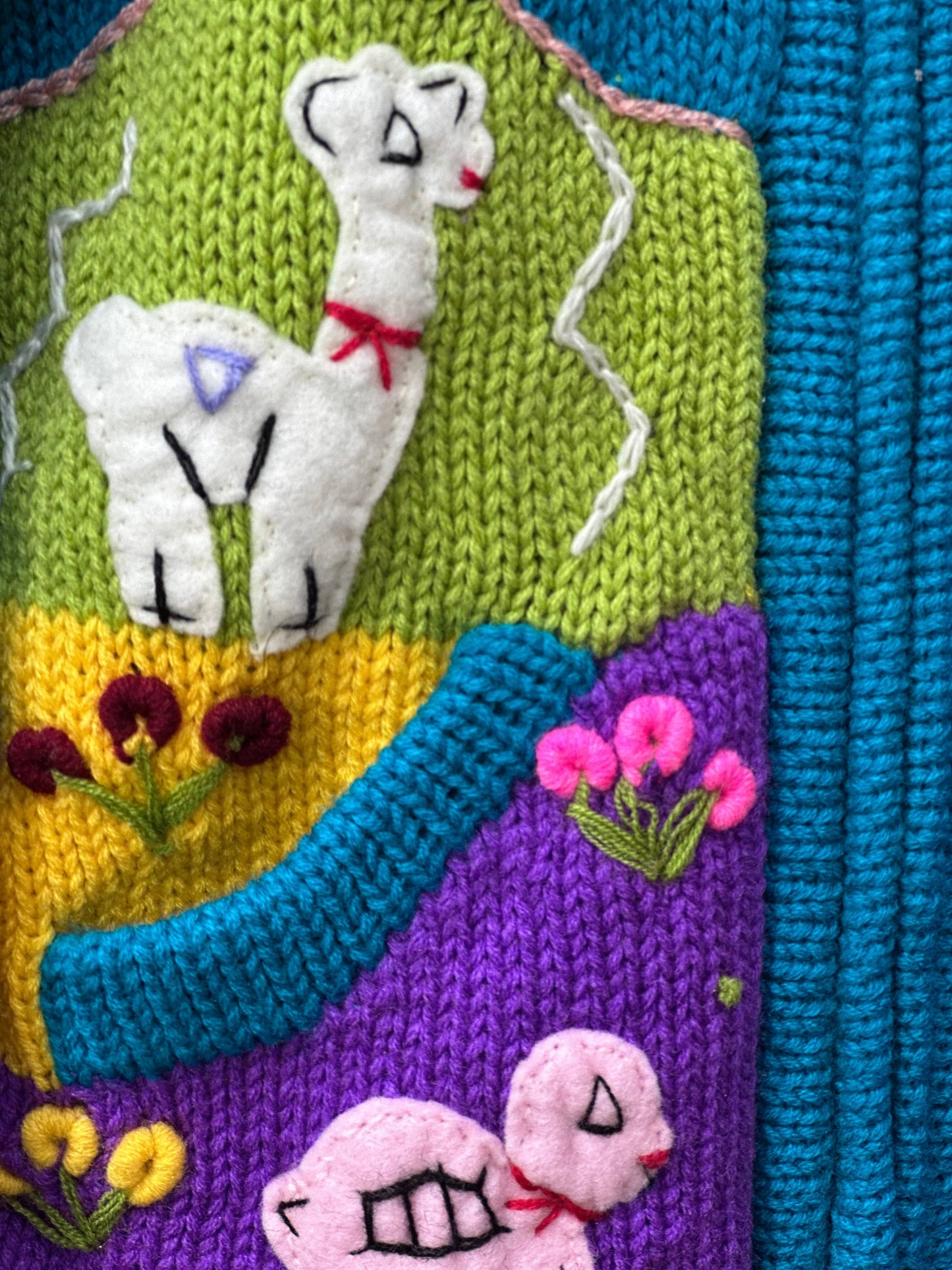 Aqua blue knit cardigan with hood