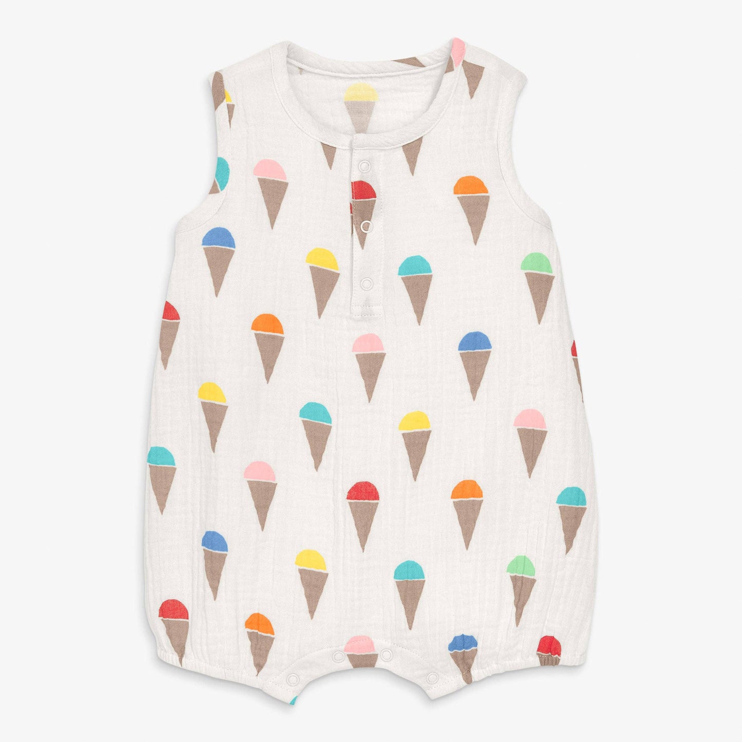 Baby romper with ice cream cone pattern on a white background