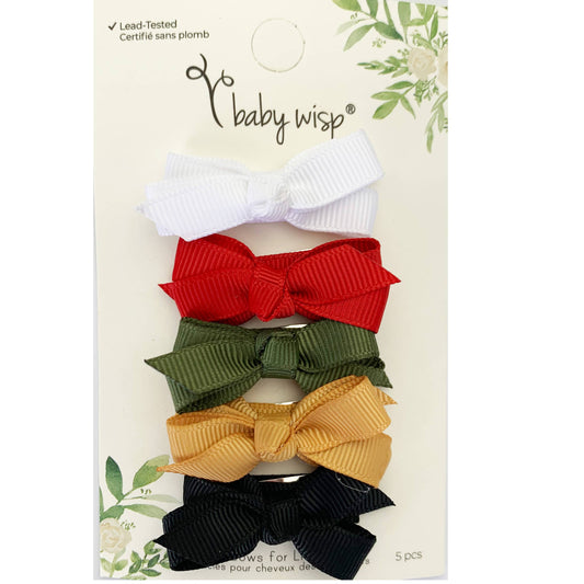 Elf- 5 Grosgrain Bows Snap Clips