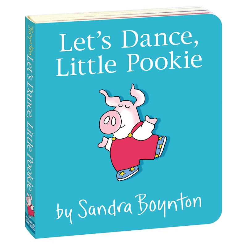 Book titled 'Let's Dance, Little Pookie' by Sandra Boynton with a cartoon pig character on a blue background.