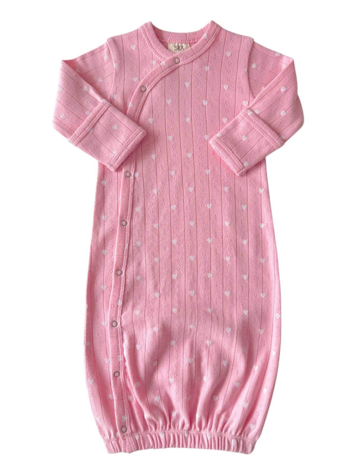 Pink with White Heart Organic Pointelle Gown
