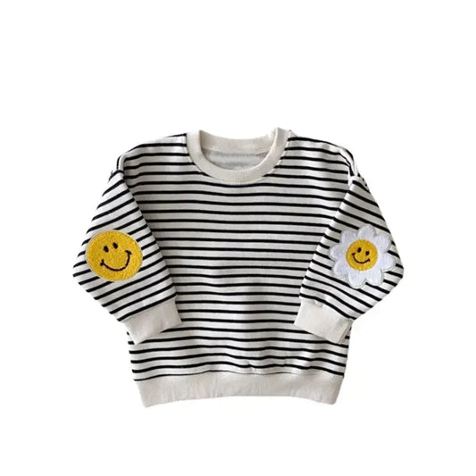 Black/ White Stripe with Smiley Patches
