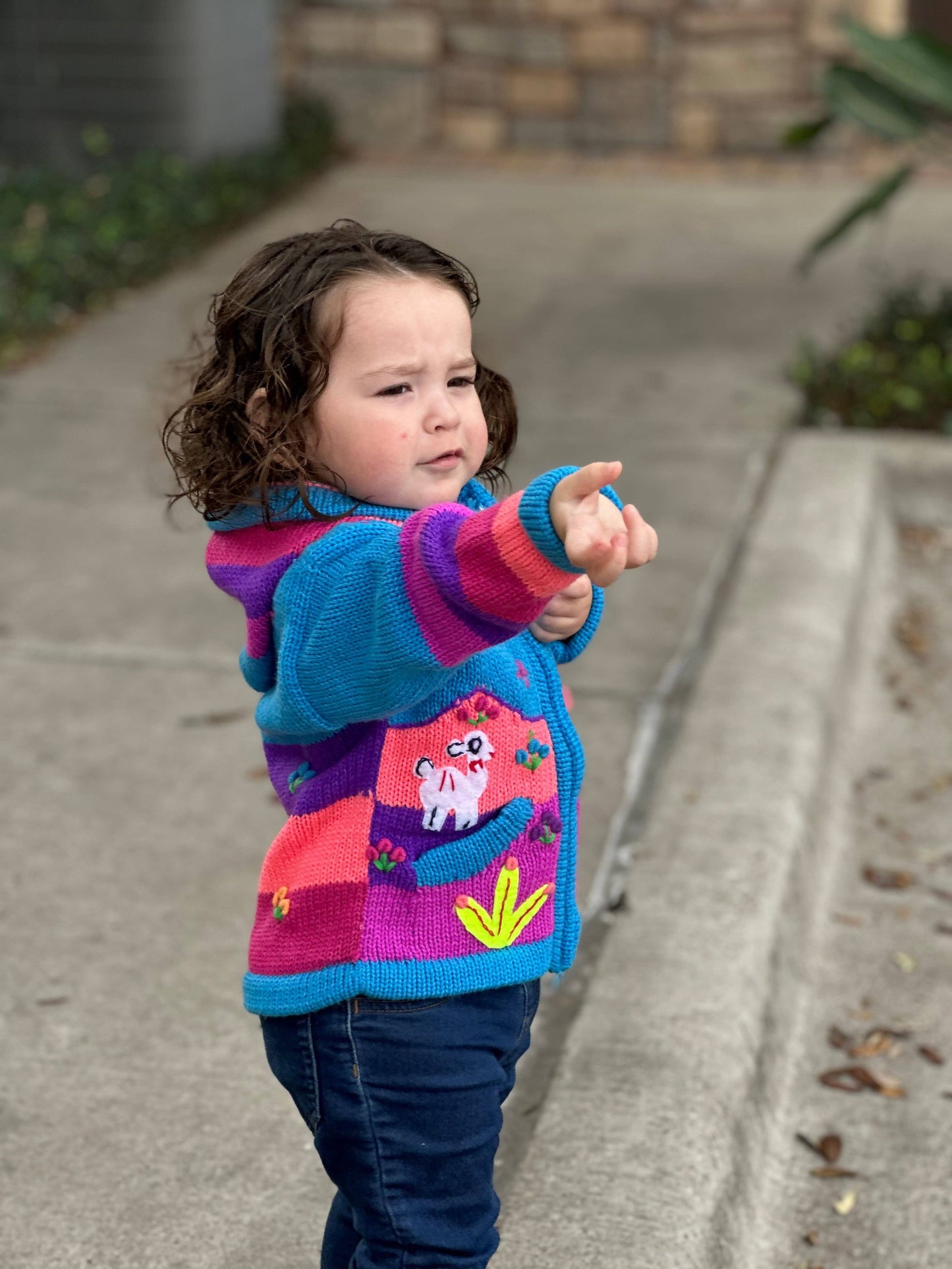 Aqua blue knit cardigan with hood