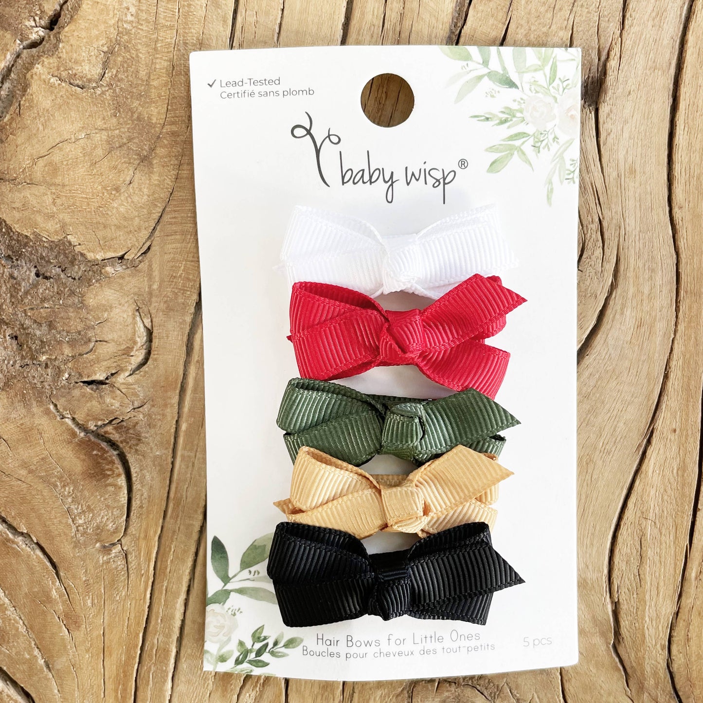 Elf- 5 Grosgrain Bows Snap Clips