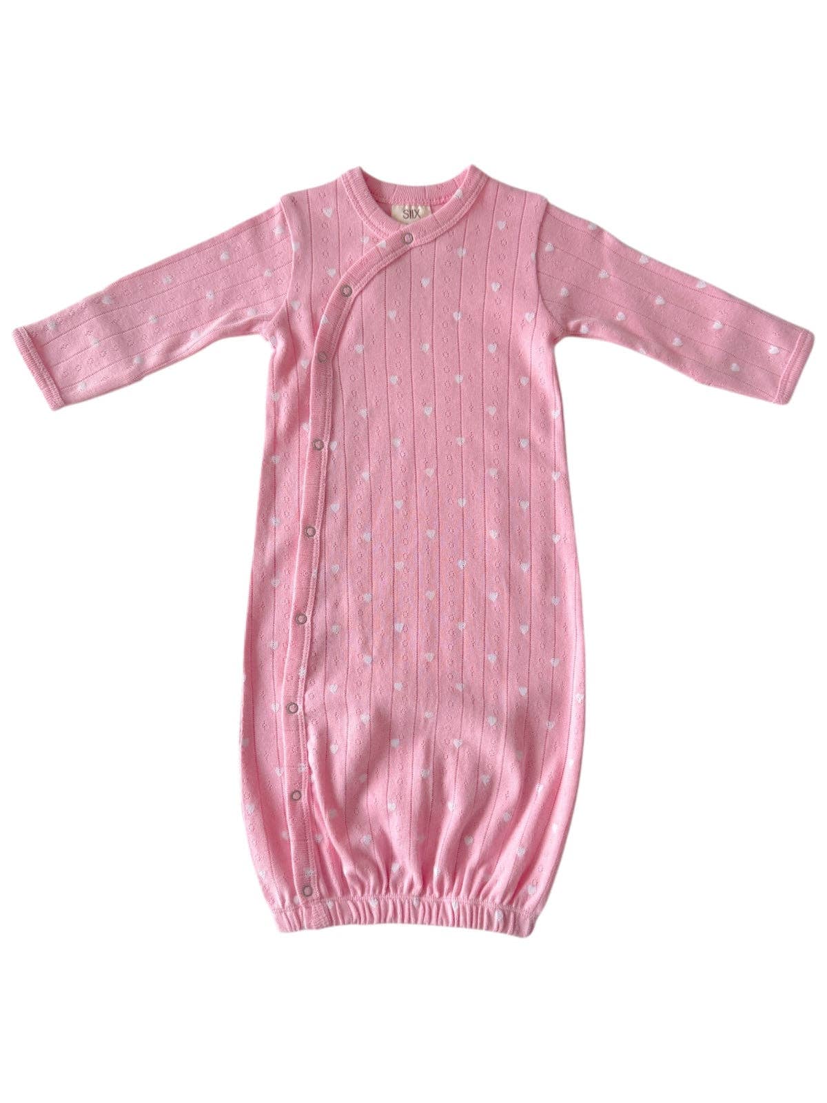 Pink with White Heart Organic Pointelle Gown