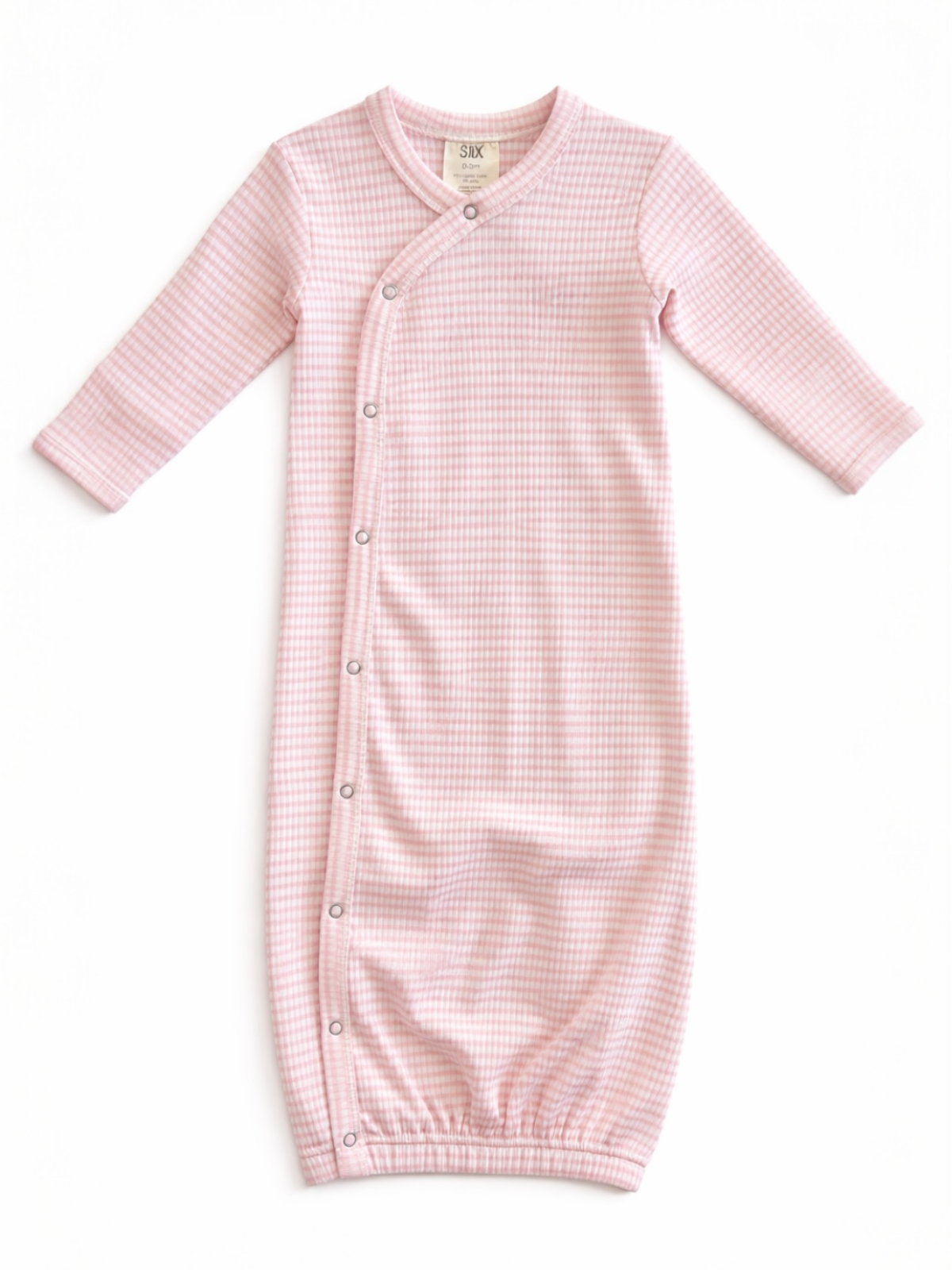 Pink Stripe Ribbed Newborn Gown