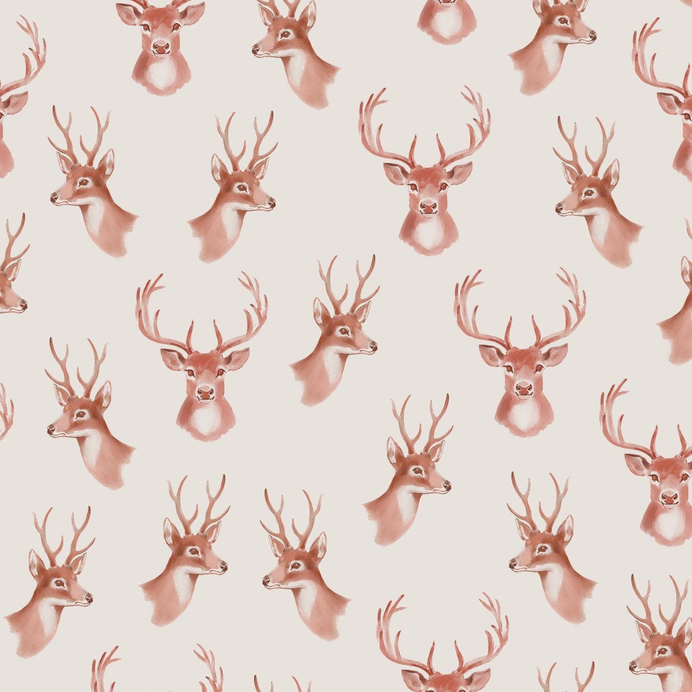 Pattern of deer heads on a beige background