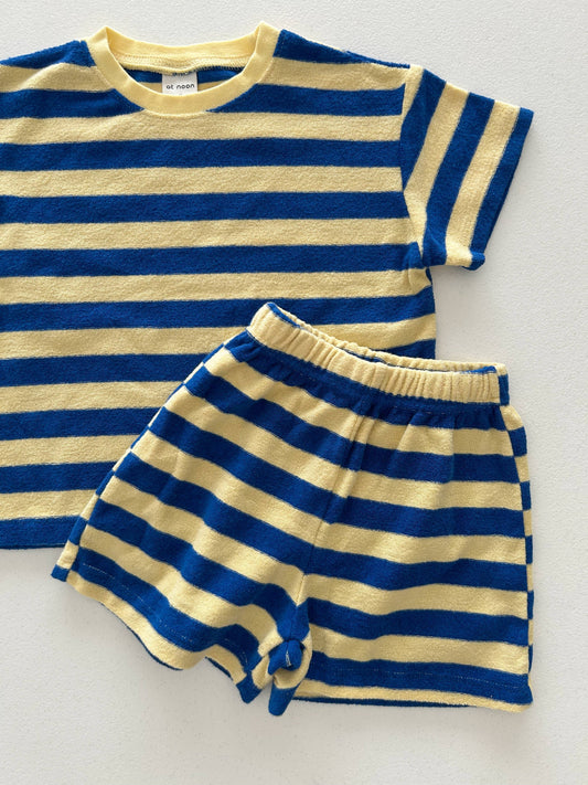 Rugby Stripe Terry Cloth Short Sleeve Top and Shorts Set
