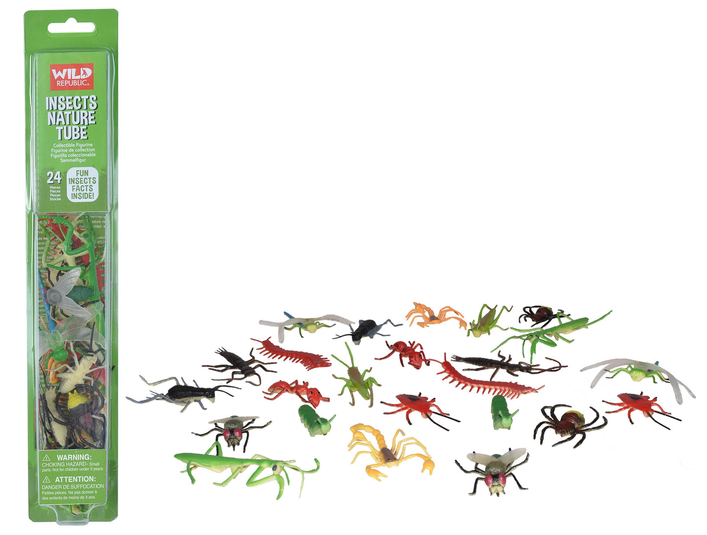 Packaged toy insects with a white background