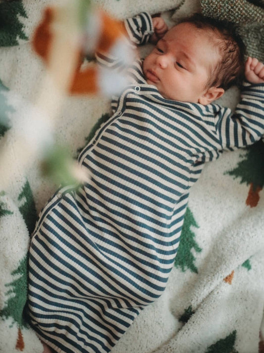 Steel Blue Stripe Organic Ribbed Gown