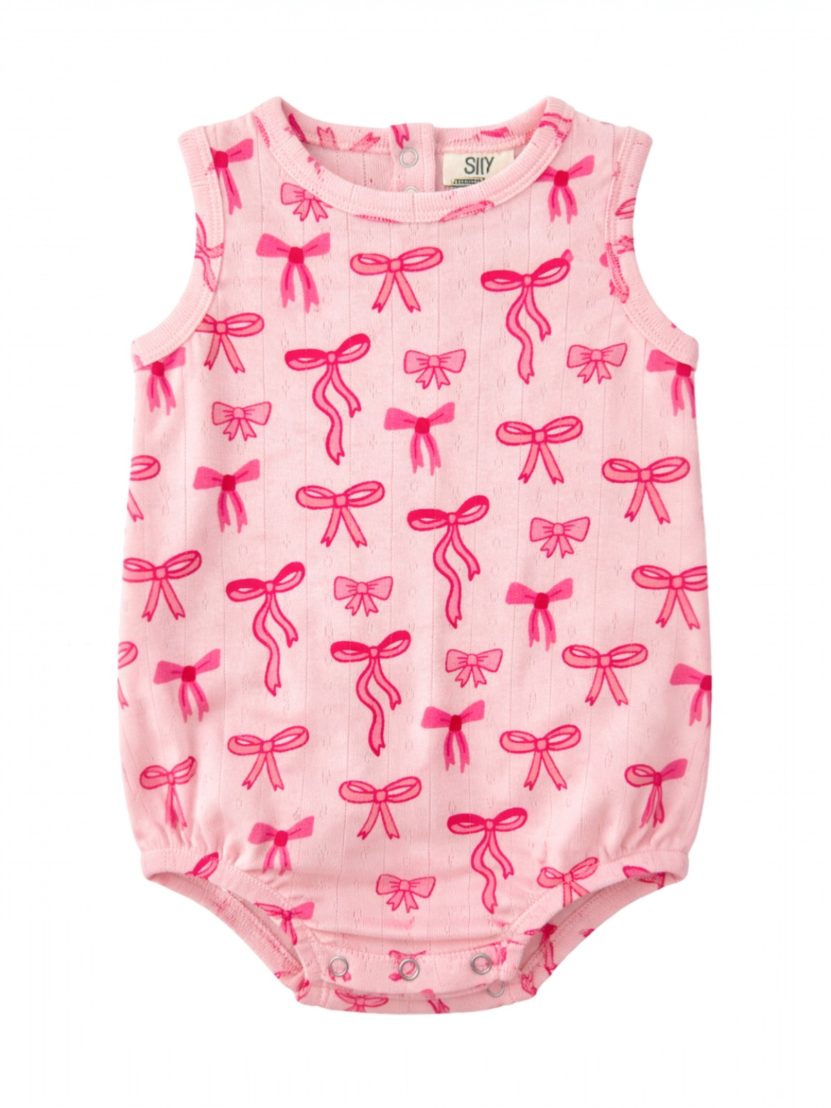 Pink Bows Organic Pointelle Dune Bubble Onesie