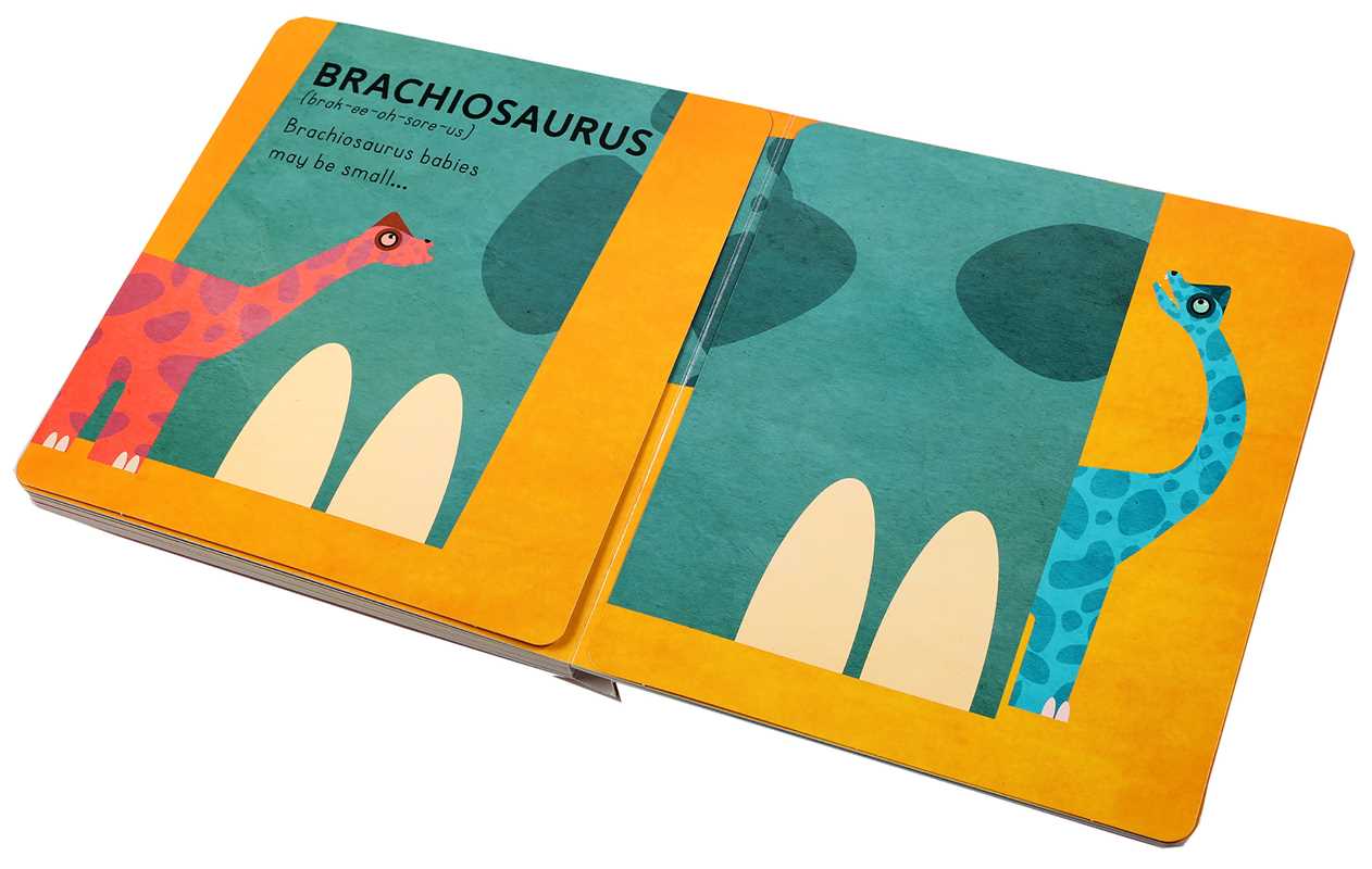 Children's book with dinosaur illustrations on a white background
