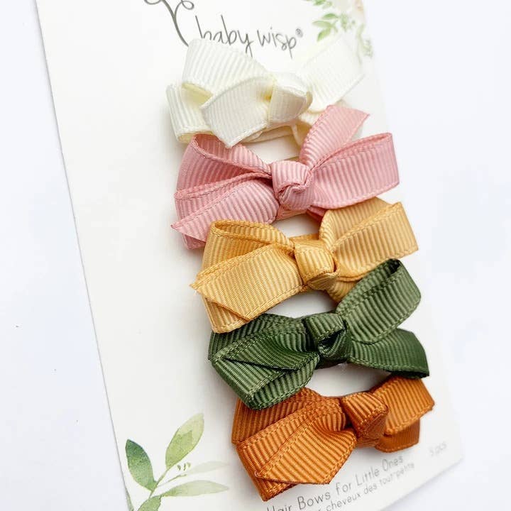 Desertspring- 5 Grosgrain Bows Snap Clips