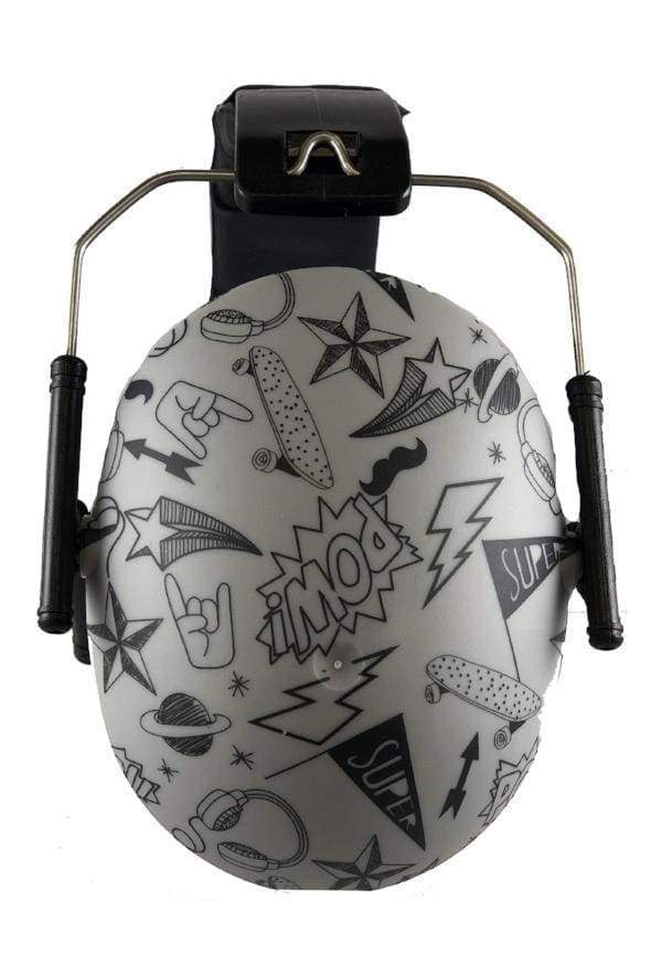 Earmuff with black and white design on a white background