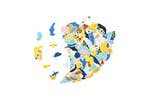 Colorful ocean themed puzzle pieces on a white background