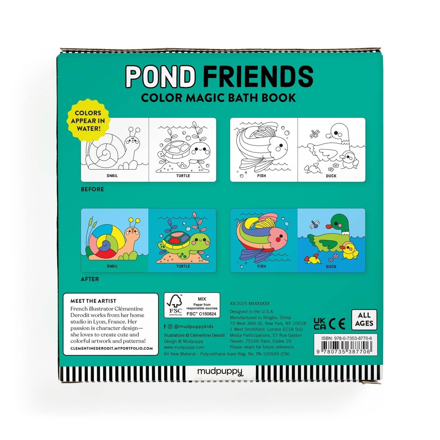 Color magic bath book titled 'Pond Friends' by Mudpuppy on a white background