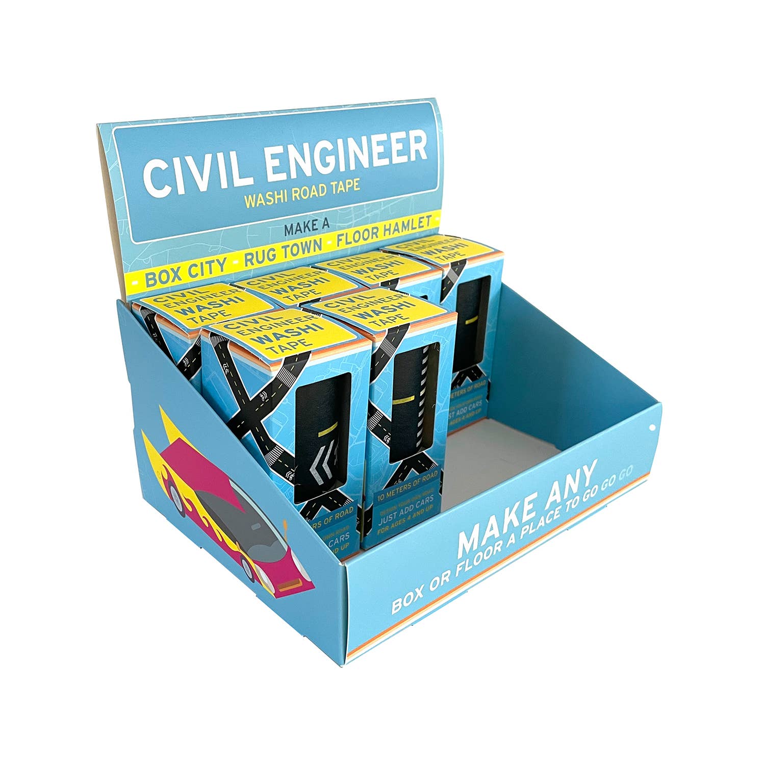 Display box of Civil Engineer Washi Road Tape with blue and yellow design.