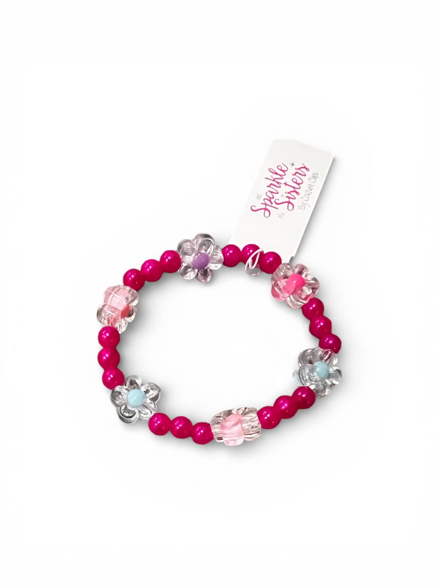 Hot Pink Beaded Flower Bracelet
