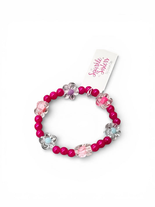 Hot Pink Beaded Flower Bracelet