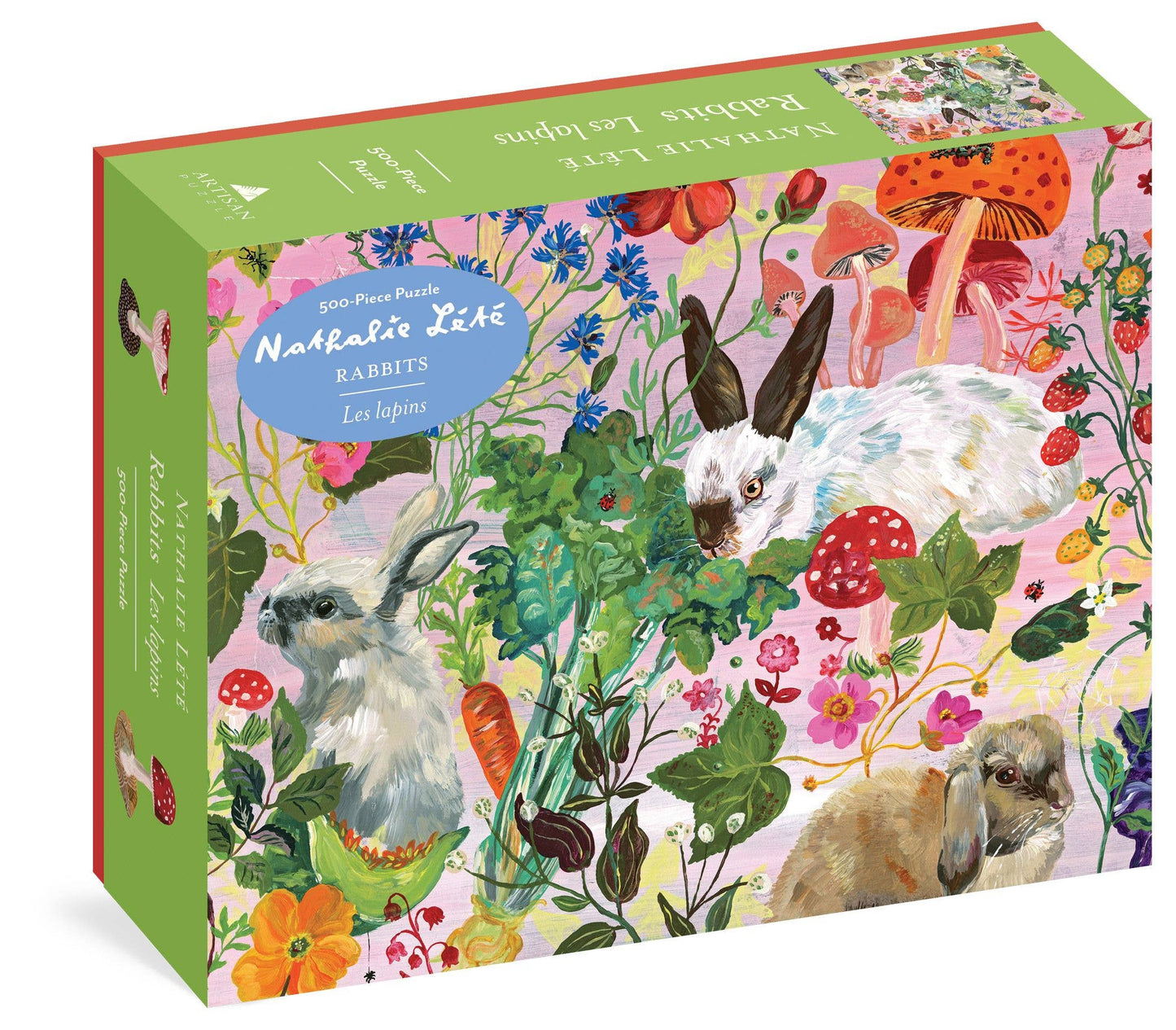 Jigsaw puzzle box with rabbits and floral design