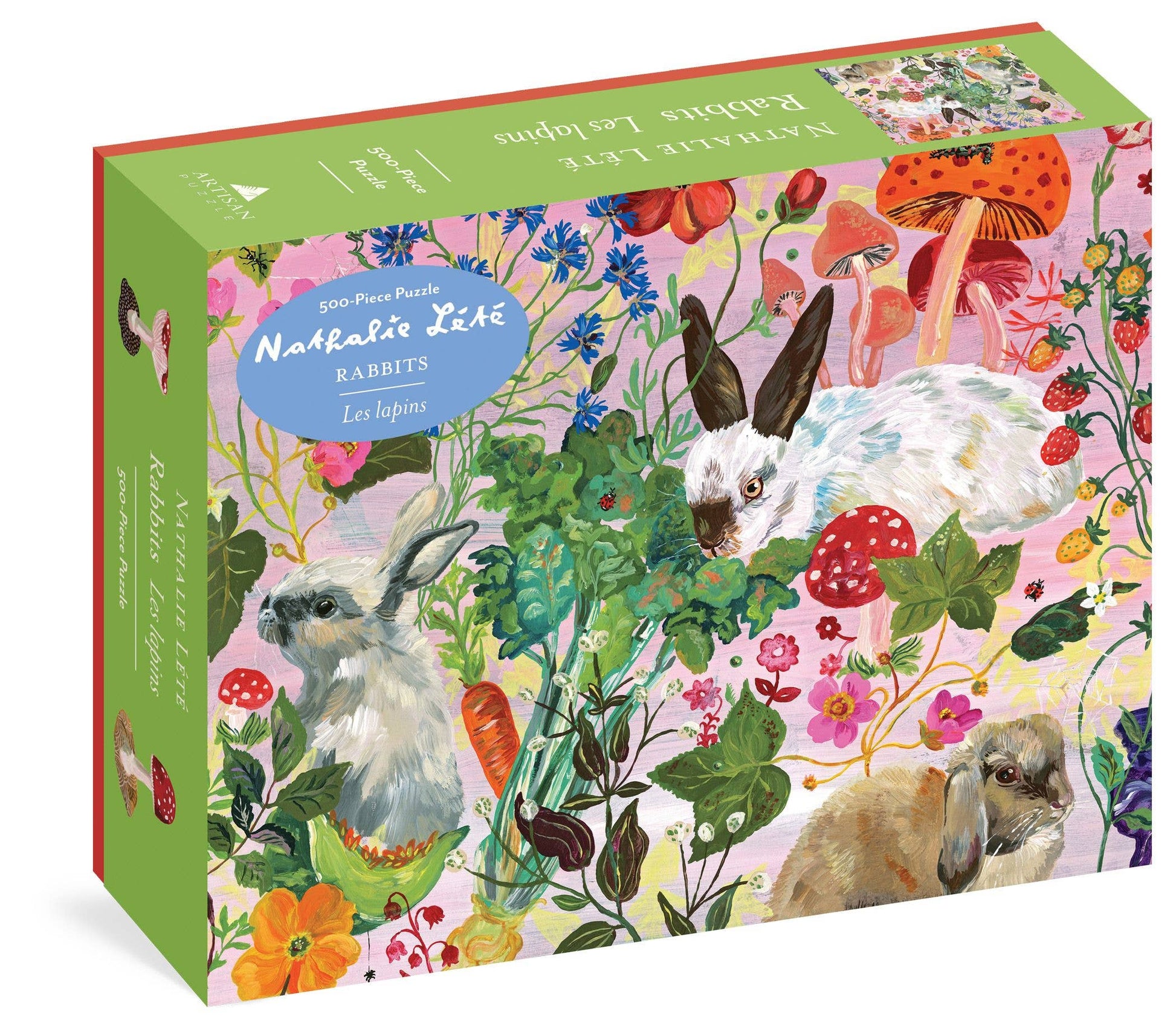 Jigsaw puzzle box with rabbits and floral design