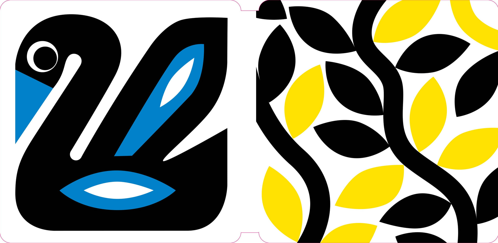 Decorative design with a stylized swan and leaves on a white background