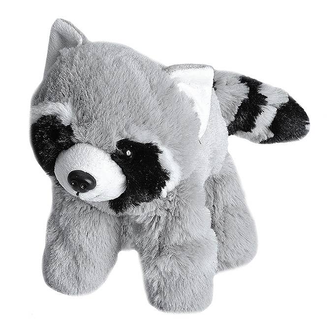Plush raccoon toy on a white background