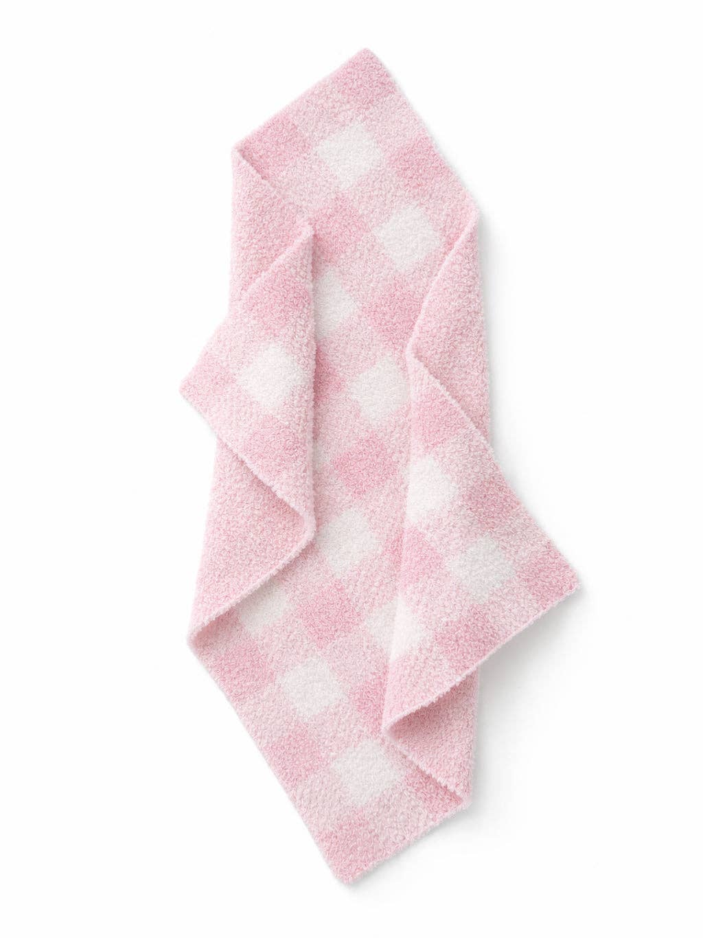 Pink and white gingham baby blanket on a white background