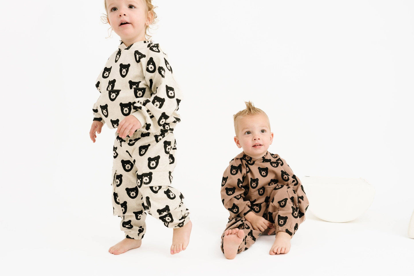 Oatmeal Bear Cargo Hoodie Set