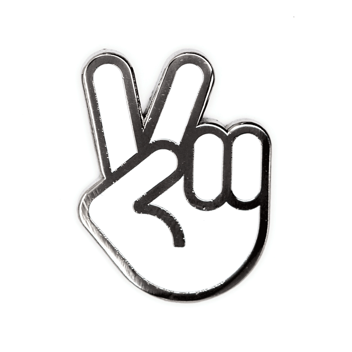 Metallic peace sign on a white background