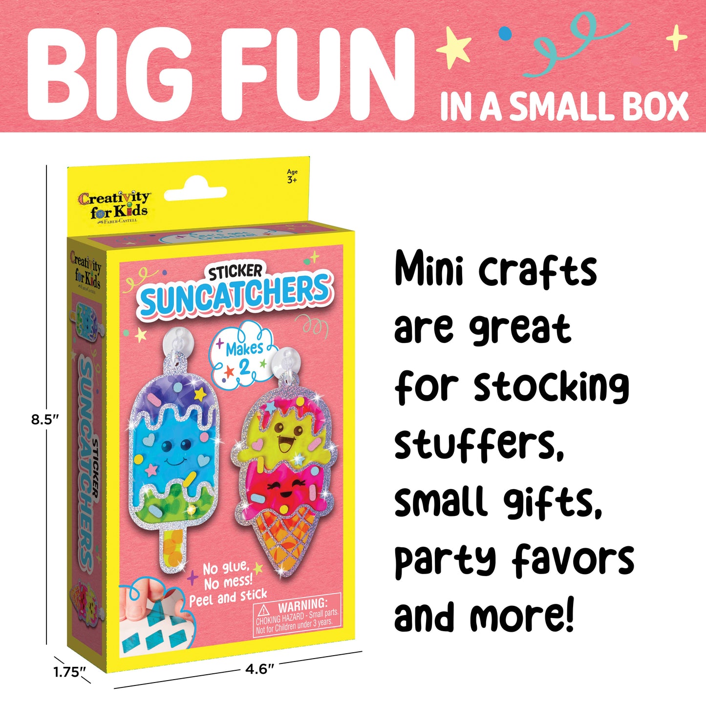 Box of Suncatchers craft kit with text on a pink background