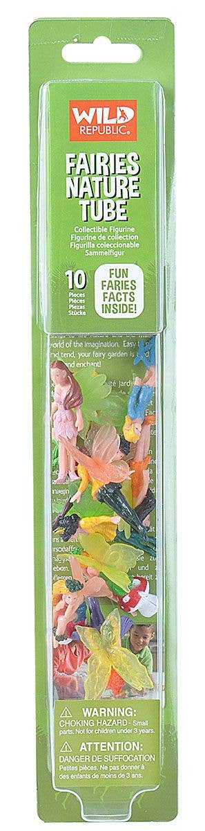 Packaged toy fairies with a green tube labeled 'Wild Republic Fairies Nature Tube' on a white background.