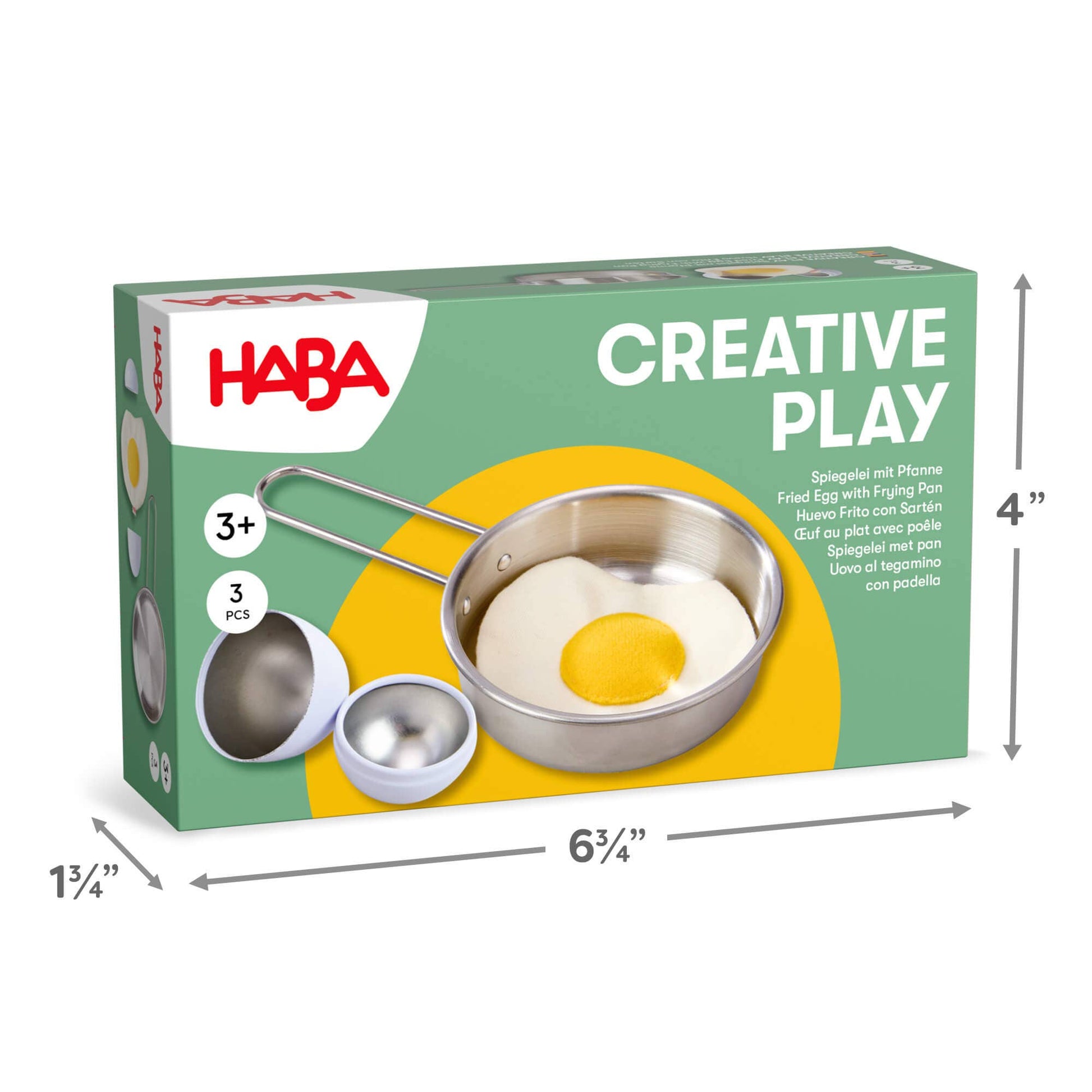 HABA Creative Play toy set packaging with dimensions on a white background