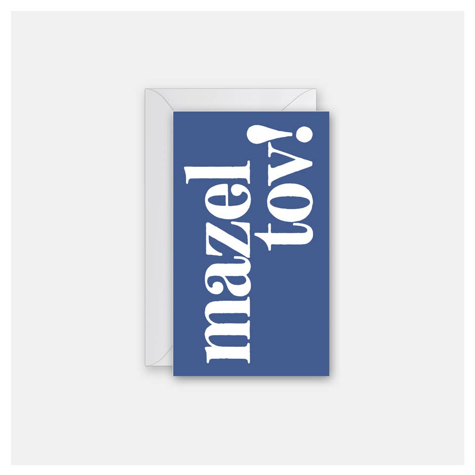 Blue card with 'mazel tov!' text on a white background