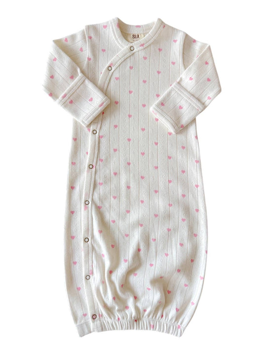White with Pink Heart Organic Pointelle Gown