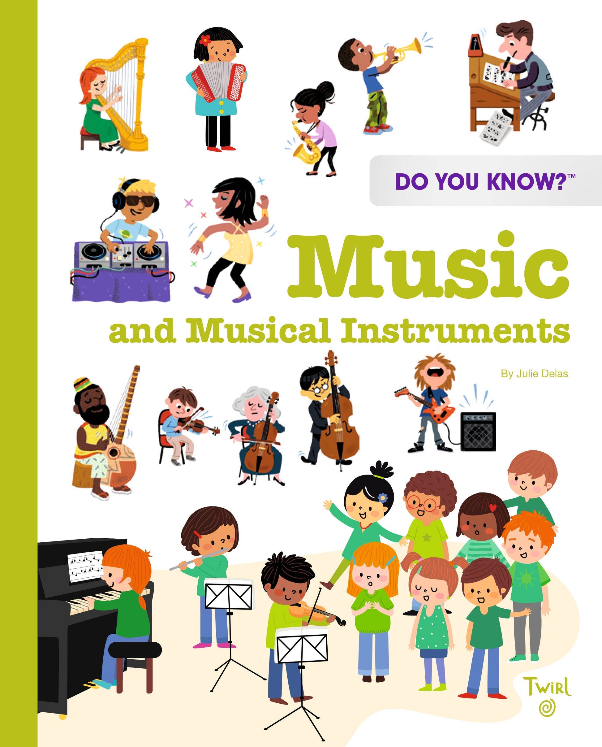 Book cover of 'Music and Musical Instruments' with illustrations of children playing various instruments.