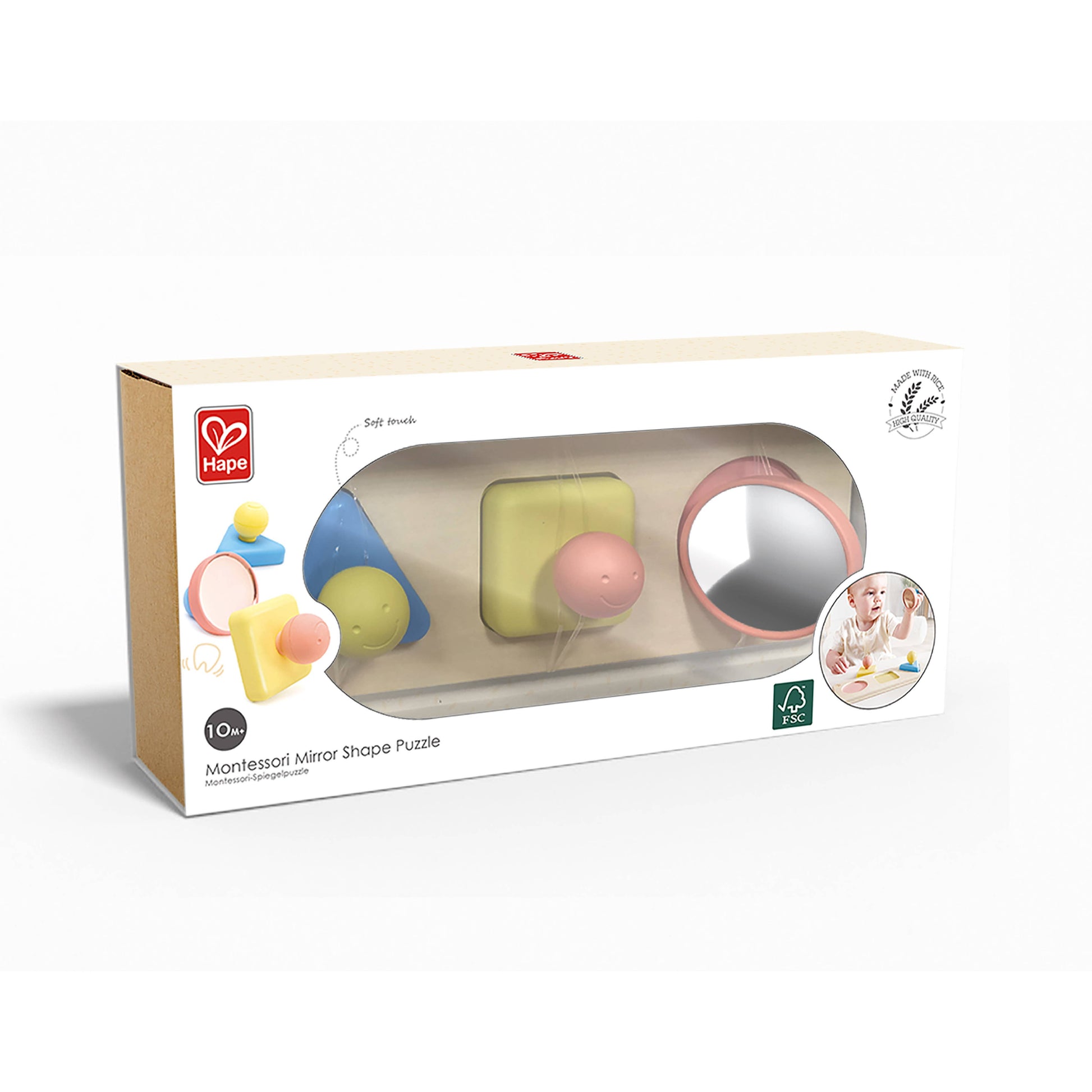 Hape Montessori Mirror Shape Puzzle packaging on a white background