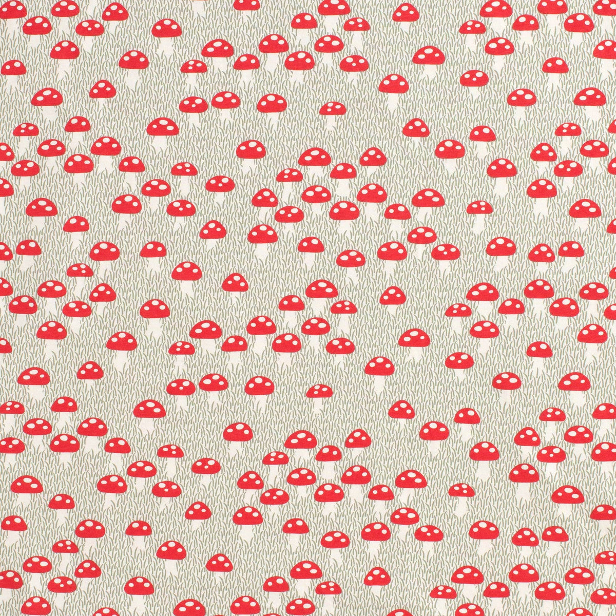 Pattern of red mushrooms on a beige background