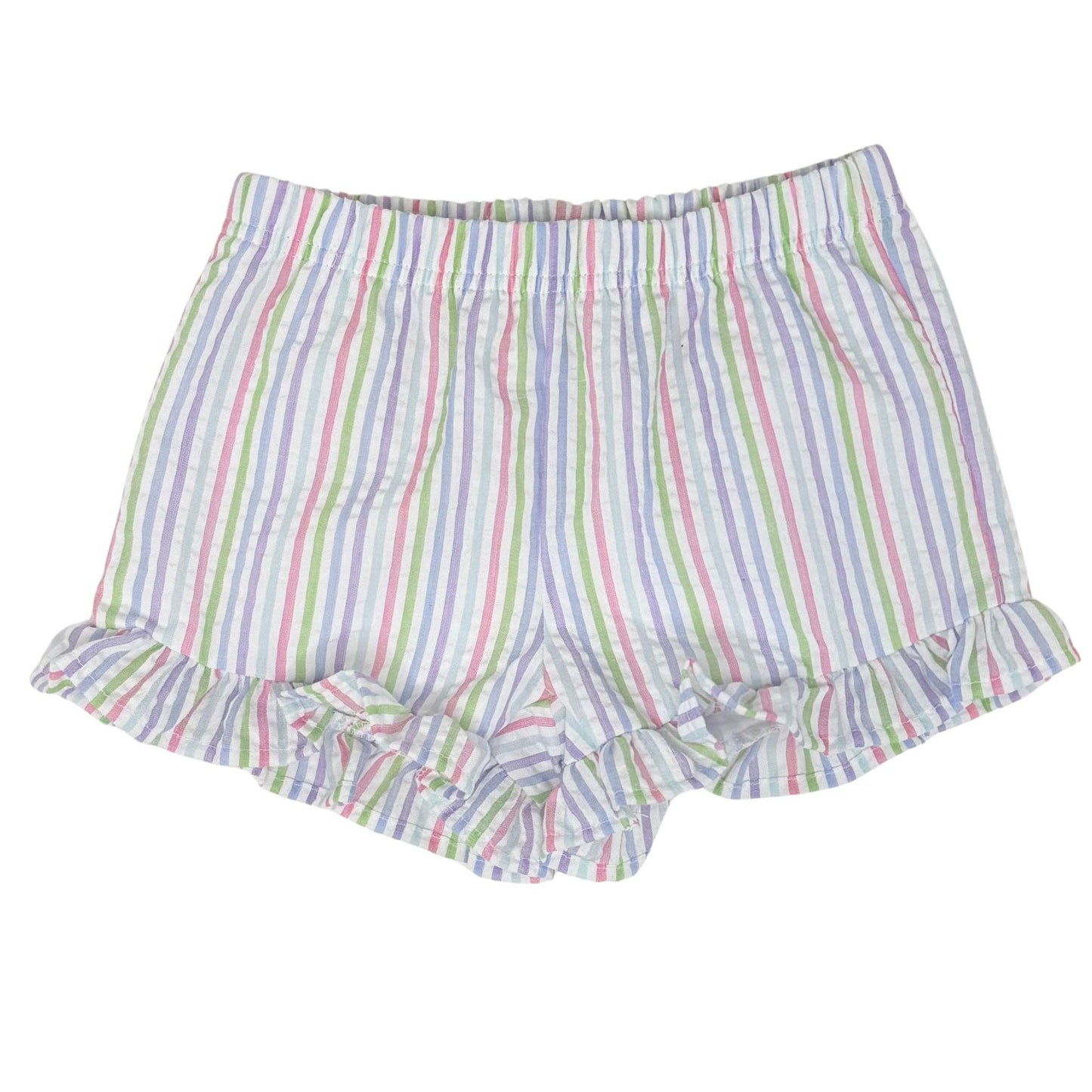 Striped shorts with ruffle details on a white background