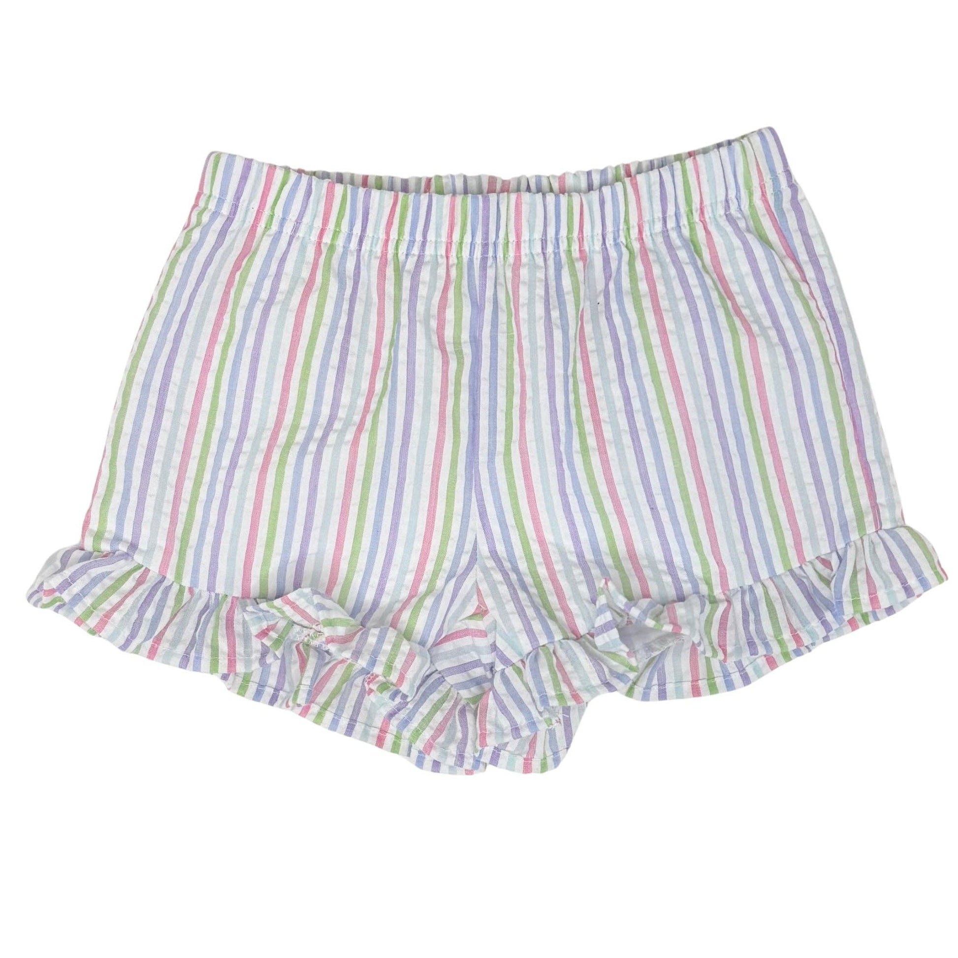 Striped shorts with ruffle details on a white background