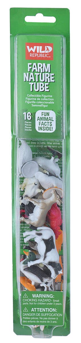 Wild Republic farm nature tube packaging with images of animals on a green background