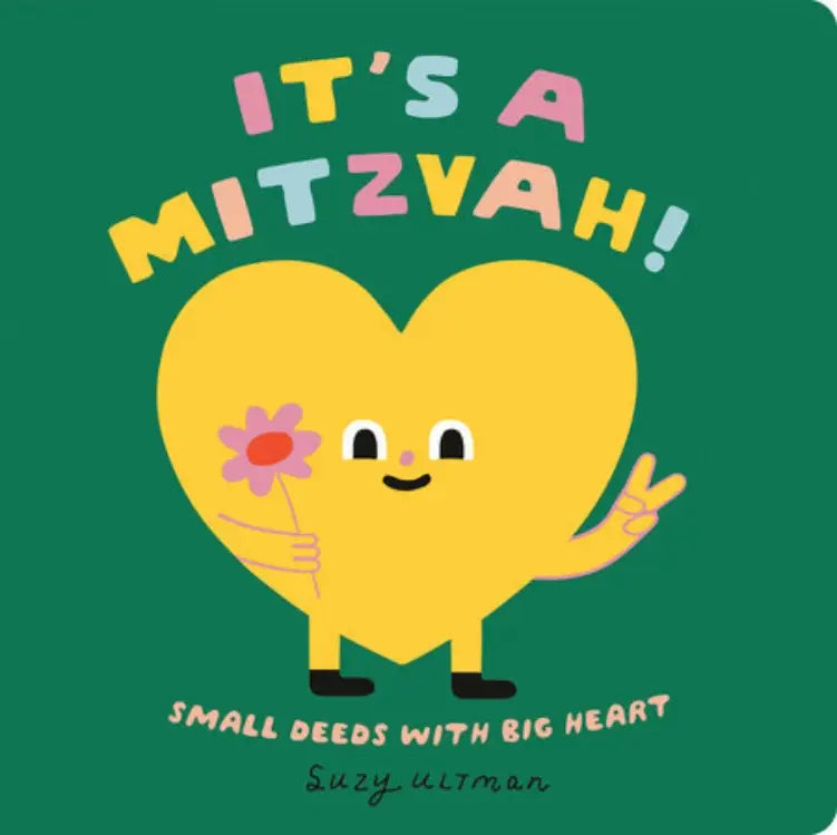 Book cover with a yellow heart character and colorful text on a green background